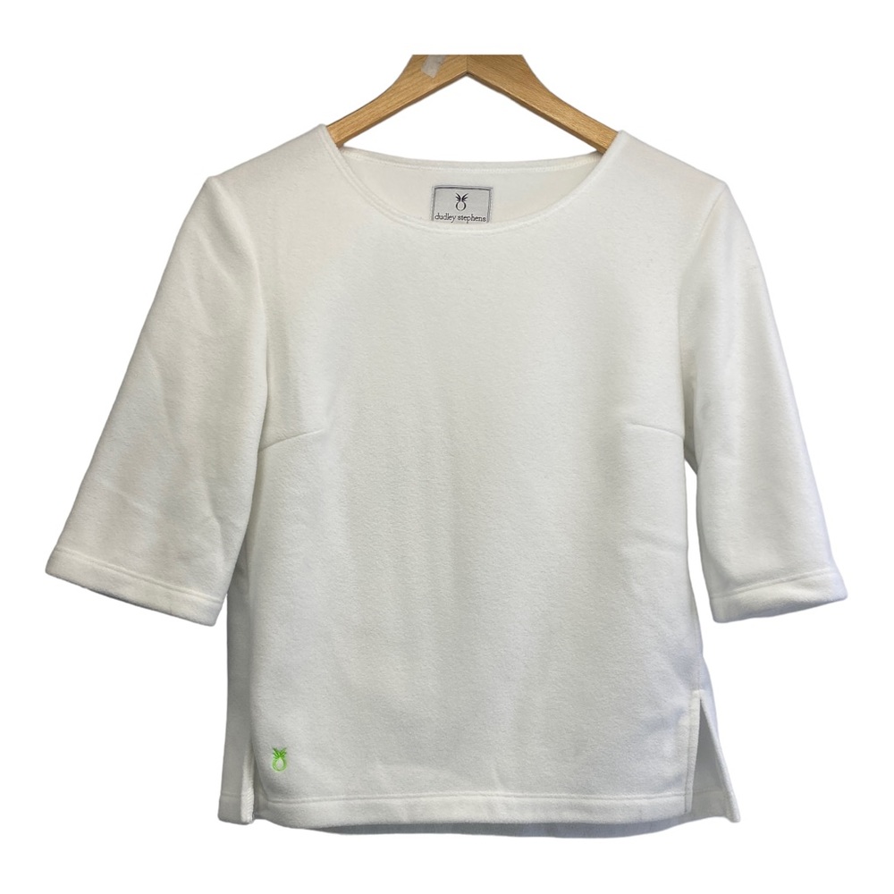Dudley Stephens fleece pullover S white half sleeve soft matching wrap in closet